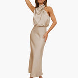 Halter Maxi Jurk met Gedrapeerde Halslijn