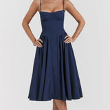 Dames Midi Jurk met Bandjes en Geplooide Rok