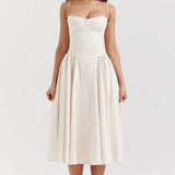 Dames Midi Jurk met Bandjes en Geplooide Rok