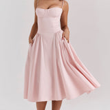 Dames Midi Jurk met Bandjes en Geplooide Rok