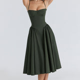 Dames Midi Jurk met Bandjes en Geplooide Rok