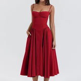 Dames Midi Jurk met Bandjes en Geplooide Rok