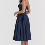 Dames Midi Jurk met Bandjes en Geplooide Rok