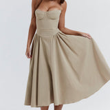 Dames Midi Jurk met Bandjes en Geplooide Rok