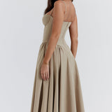 Dames Midi Jurk met Bandjes en Geplooide Rok