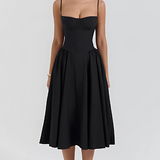 Dames Midi Jurk met Bandjes en Geplooide Rok