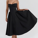 Dames Midi Jurk met Bandjes en Geplooide Rok