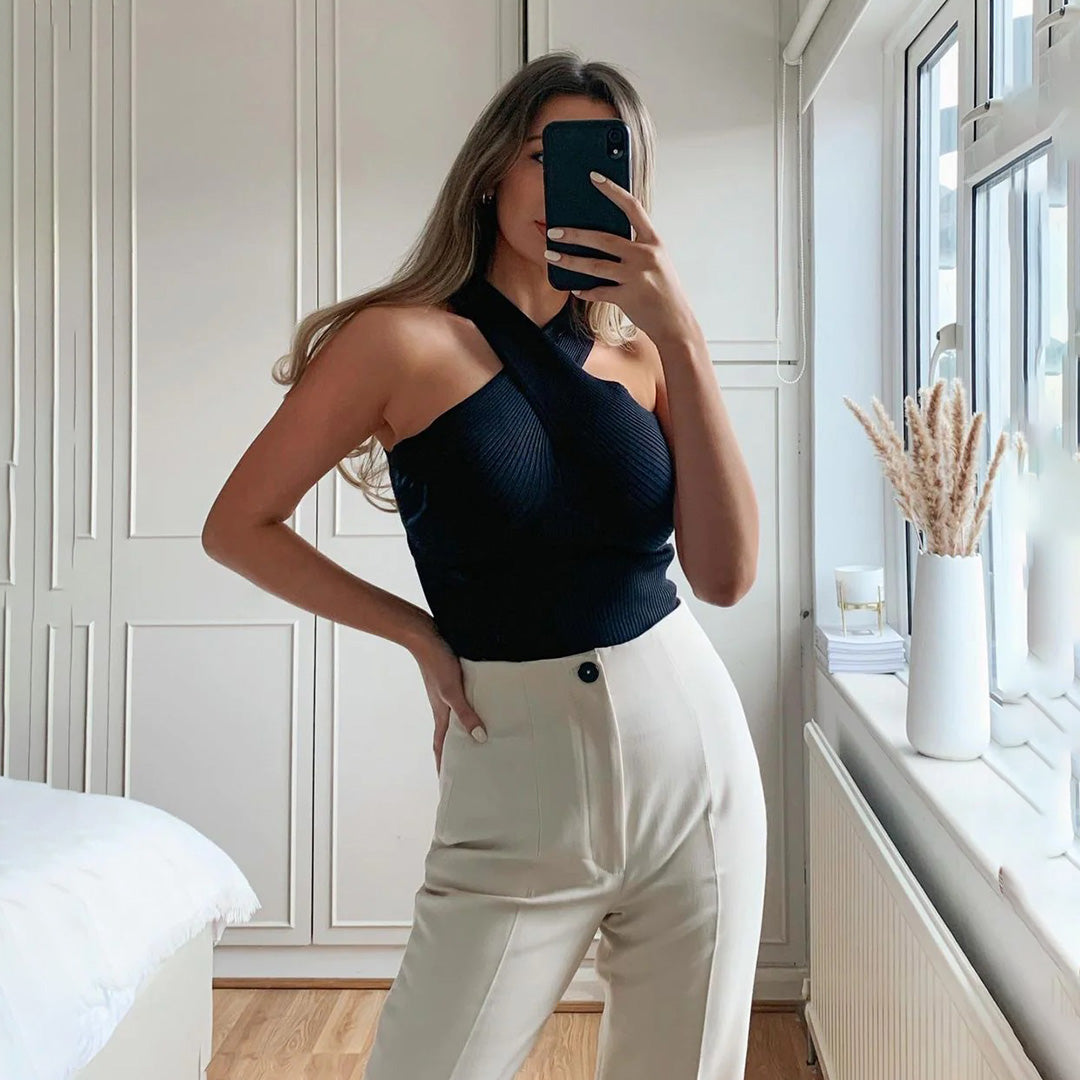 WAVERLY - Elegante Zomertop voor Dames met Gekruiste Band – Luchtige en Vrouwelijke Top, Ideaal voor Warme Dagen en Zomerse Gelegenheden.