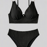 Dames Bikini met Geribde Textuur en V-Hals