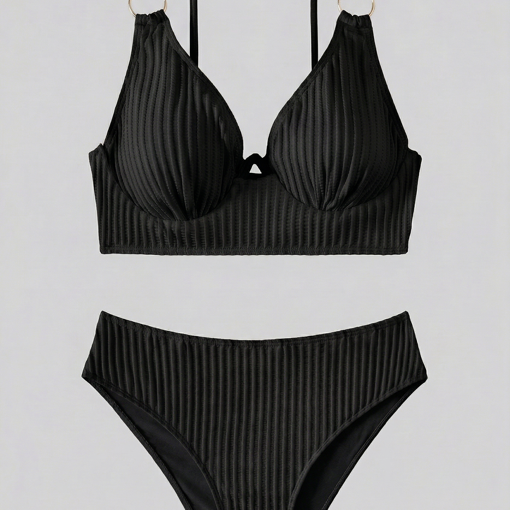 Dames Bikini met Geribde Textuur en V-Hals