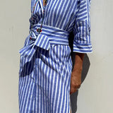 Gestreepte Blouse Maxi Jurk met Split