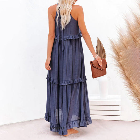 ABELLA stijlvolle lange zomerjurk van lichte, ademende stof met elegante pasvorm en tijdloos, vrouwelijk design.