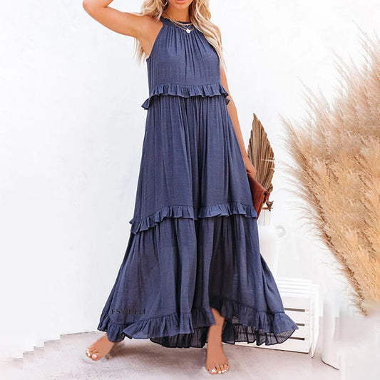 ABELLA stijlvolle lange zomerjurk van lichte, ademende stof met elegante pasvorm en tijdloos, vrouwelijk design.