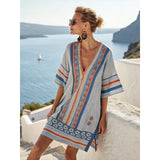 Strand Tuniek met V-Hals en Geometrisch Patroon