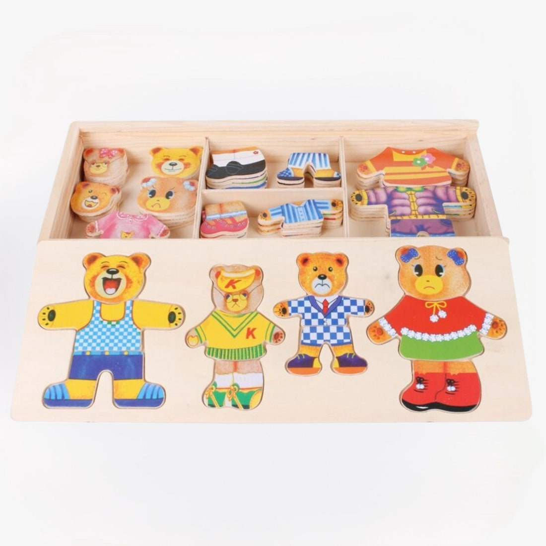 Boris de Beer houten verkleedpuzzel voor kinderen – duurzaam speelgoed, verwisselbare outfits en stimuleert creativiteit en motorische vaardigheden.