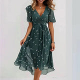 Midi Jurk met Bloemenprint en V-Hals
