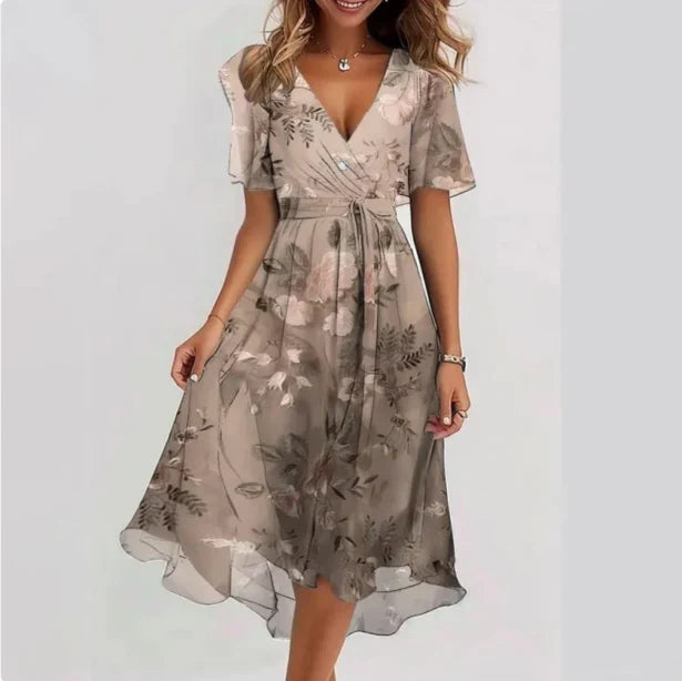 Midi Jurk met Bloemenprint en V-Hals