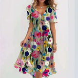 Midi Jurk met Bloemenprint en V-Hals