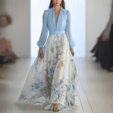 Dames Maxi Jurk met Bloemenrok en V-Hals