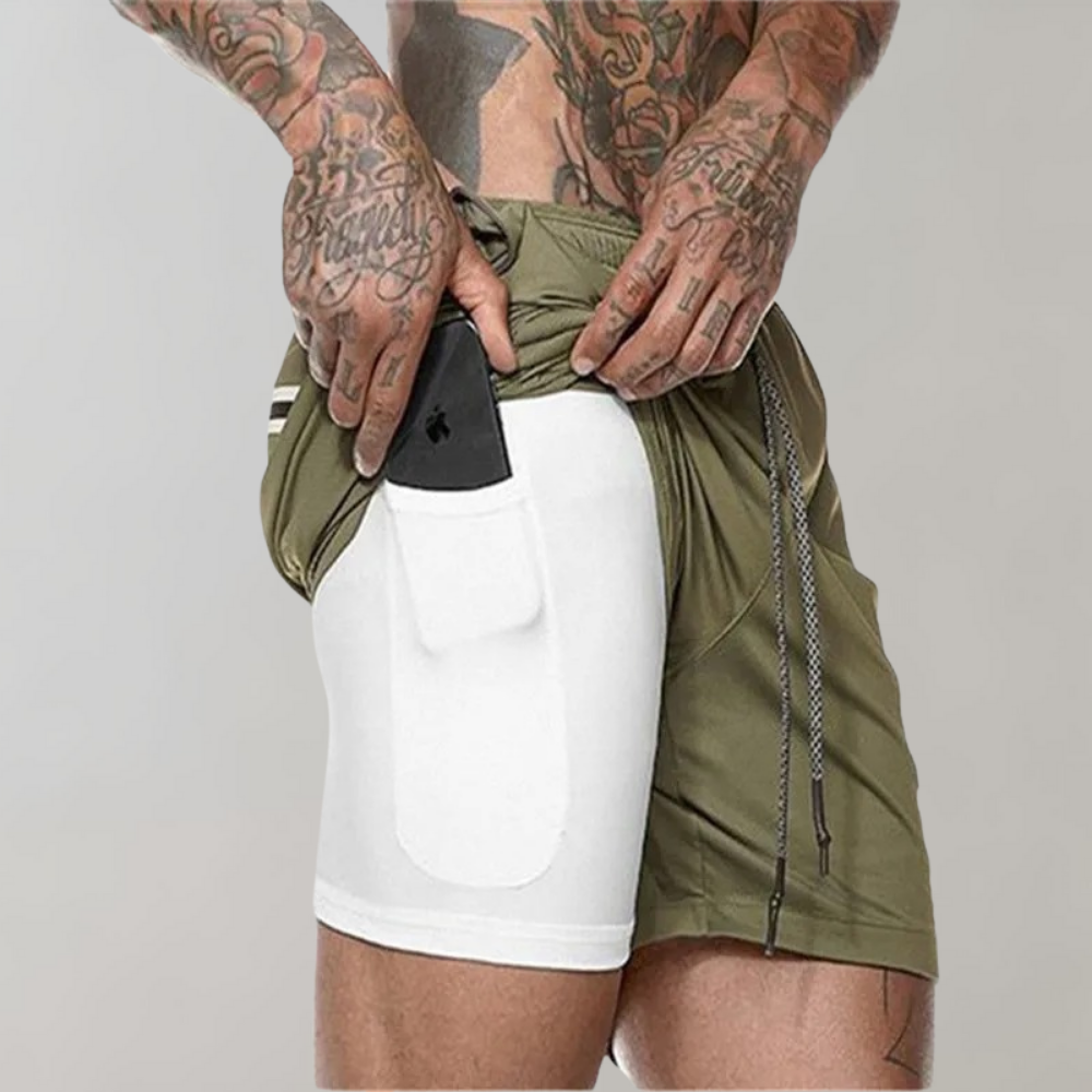 Elliot 2-in-1 fitness herenshort – ademend en sneldrogend materiaal met geïntegreerde compressieshort voor optimale ondersteuning en comfort