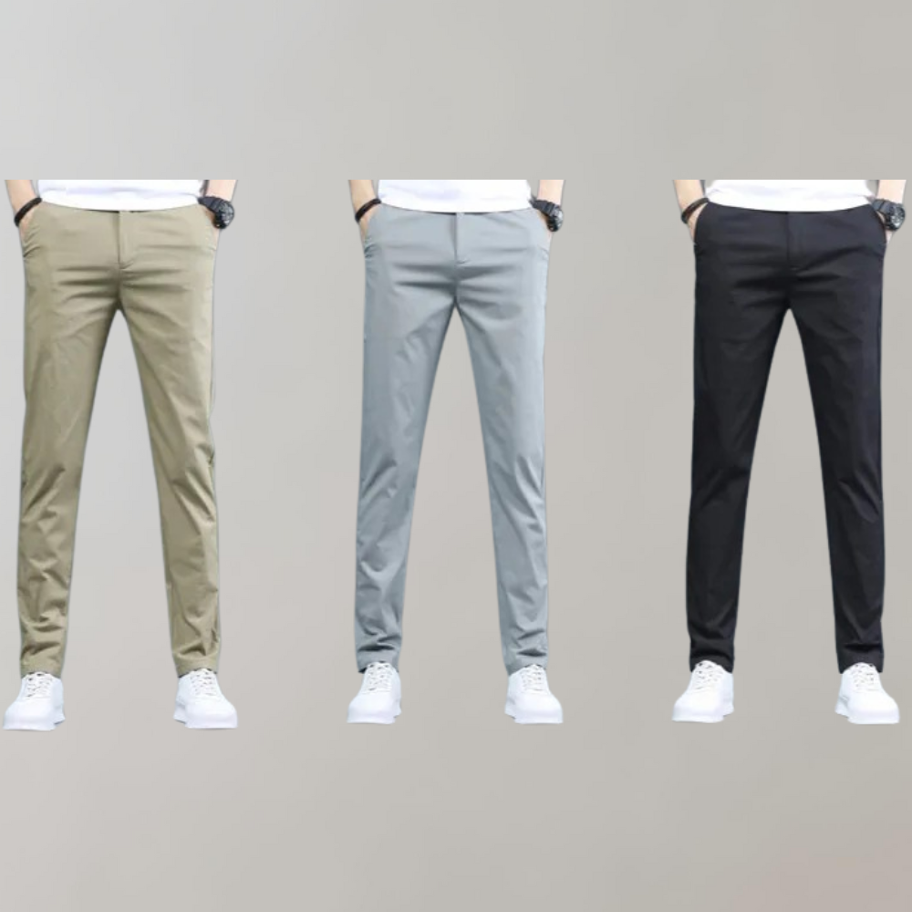 Heren chino broek Villum met stretch tailleband, gedragen in een casual setting – moderne pasvorm en stijlvol afgewerkt voor dagelijks comfort.