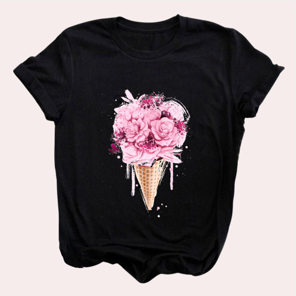 Mirielle - Zomers Dames T-shirt met Decoratieve Print – Comfortabel en Stijlvol Shirt voor Casual Looks en Zonnige Dagen.