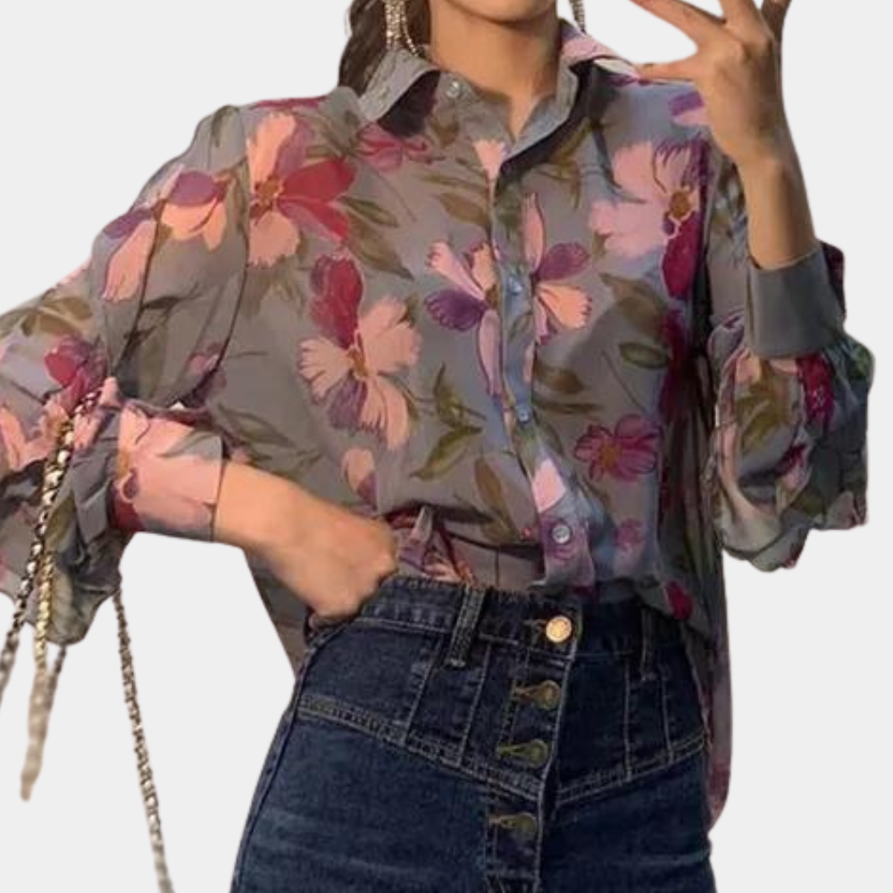 Ibbie - Gebloemde damesblouse – Elegante blouse met kleurrijk bloemenpatroon, perfect voor een frisse en stijlvolle look, geschikt voor casual of chique gelegenheden.