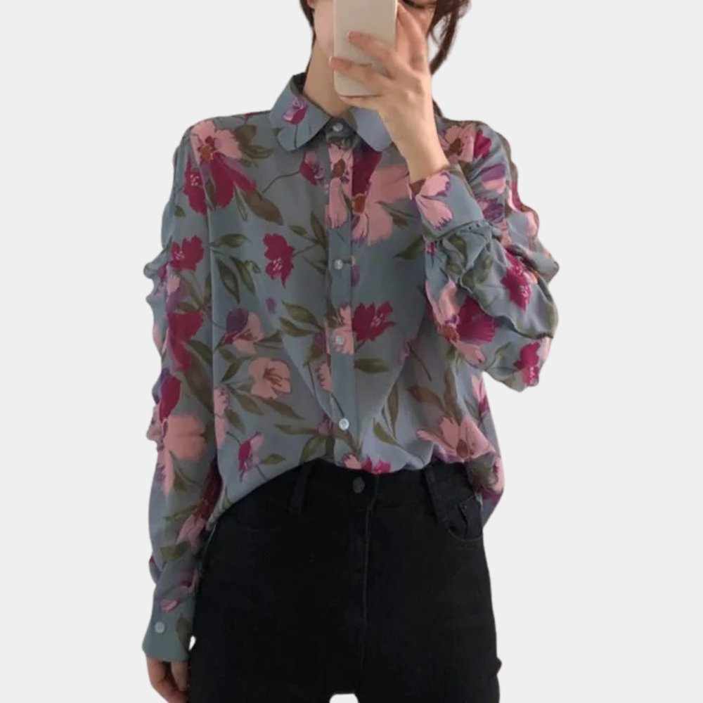 Ibbie - Gebloemde damesblouse – Elegante blouse met kleurrijk bloemenpatroon, perfect voor een frisse en stijlvolle look, geschikt voor casual of chique gelegenheden.