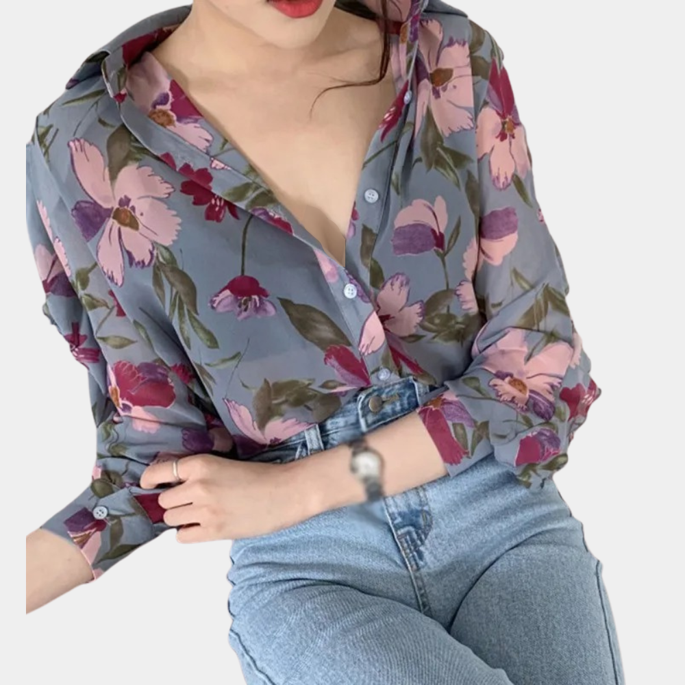 Ibbie - Gebloemde damesblouse – Elegante blouse met kleurrijk bloemenpatroon, perfect voor een frisse en stijlvolle look, geschikt voor casual of chique gelegenheden.
