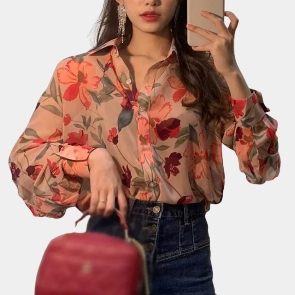 Ibbie - Gebloemde damesblouse – Elegante blouse met kleurrijk bloemenpatroon, perfect voor een frisse en stijlvolle look, geschikt voor casual of chique gelegenheden.
