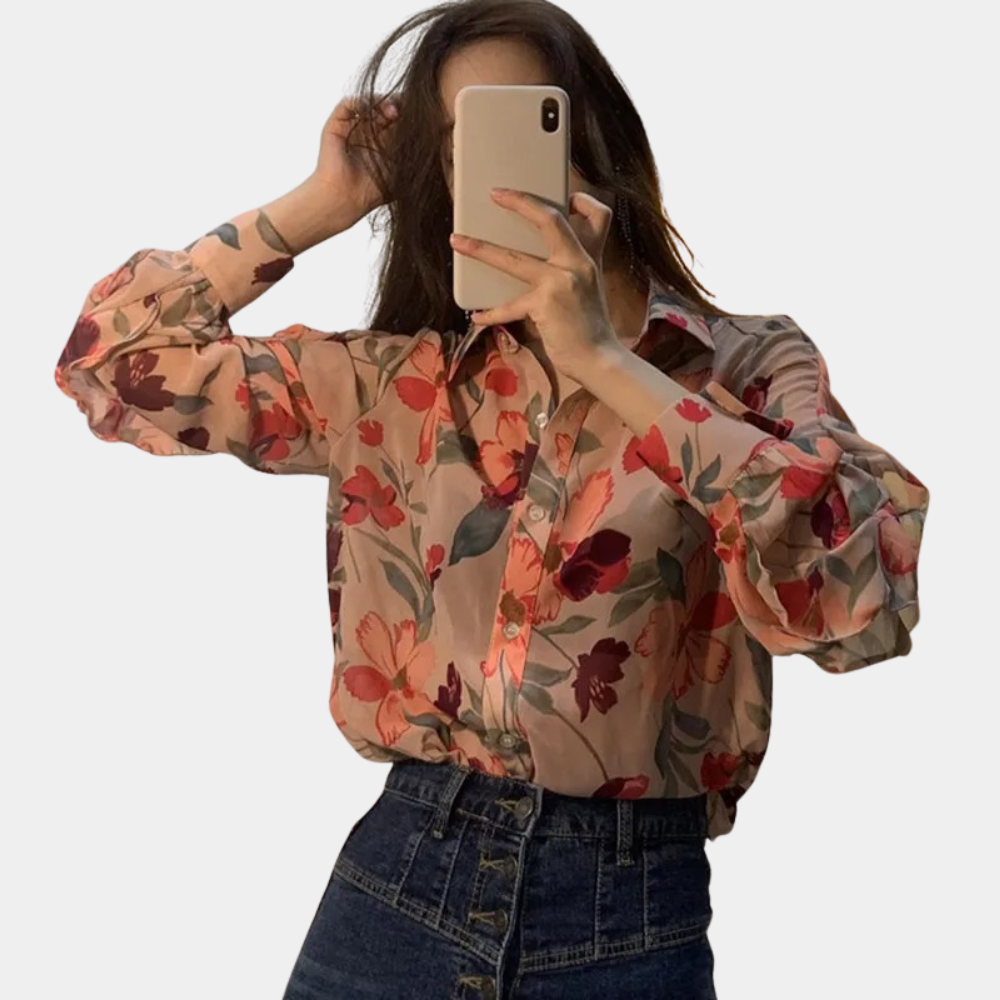 Ibbie - Gebloemde damesblouse – Elegante blouse met kleurrijk bloemenpatroon, perfect voor een frisse en stijlvolle look, geschikt voor casual of chique gelegenheden.
