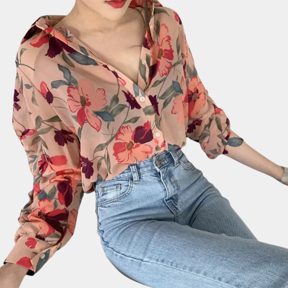 Ibbie - Gebloemde damesblouse – Elegante blouse met kleurrijk bloemenpatroon, perfect voor een frisse en stijlvolle look, geschikt voor casual of chique gelegenheden.