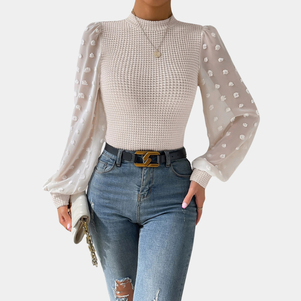 Gabriele - Elegante damesblouse met pofmouwen – Stijlvolle blouse met verfijnde pofmouwen, ideaal voor een chique uitstraling en veelzijdig te combineren voor zowel formele als casual gelegenheden.