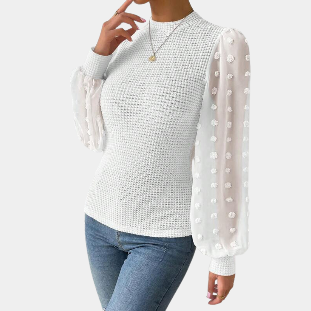 Gabriele - Elegante damesblouse met pofmouwen – Stijlvolle blouse met verfijnde pofmouwen, ideaal voor een chique uitstraling en veelzijdig te combineren voor zowel formele als casual gelegenheden.