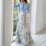 Dames Maxi Jurk met Bloemenrok en V-Hals