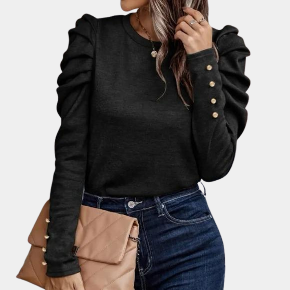 Aimee – Effen Damesblouse met Pofmouwen – Stijlvolle en Tijdloze Blouse voor Elke Gelegenheid – Elegante Pofmouwen en Comfortabele Pasvorm – Perfect voor Kantoorlooks of Casual Chic Outfits.
