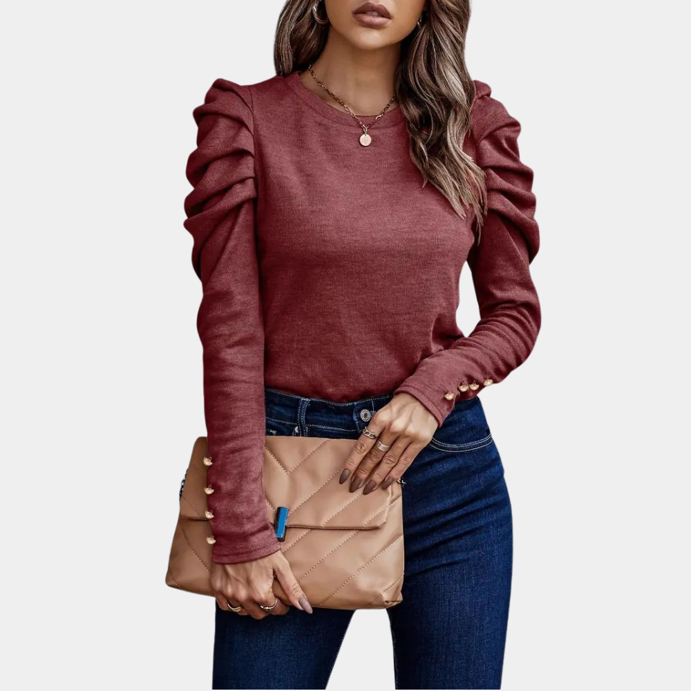 Aimee – Effen Damesblouse met Pofmouwen – Stijlvolle en Tijdloze Blouse voor Elke Gelegenheid – Elegante Pofmouwen en Comfortabele Pasvorm – Perfect voor Kantoorlooks of Casual Chic Outfits.