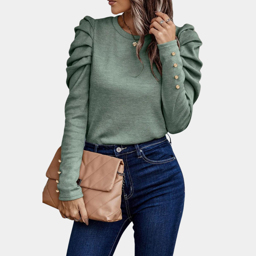 Aimee – Effen Damesblouse met Pofmouwen – Stijlvolle en Tijdloze Blouse voor Elke Gelegenheid – Elegante Pofmouwen en Comfortabele Pasvorm – Perfect voor Kantoorlooks of Casual Chic Outfits.