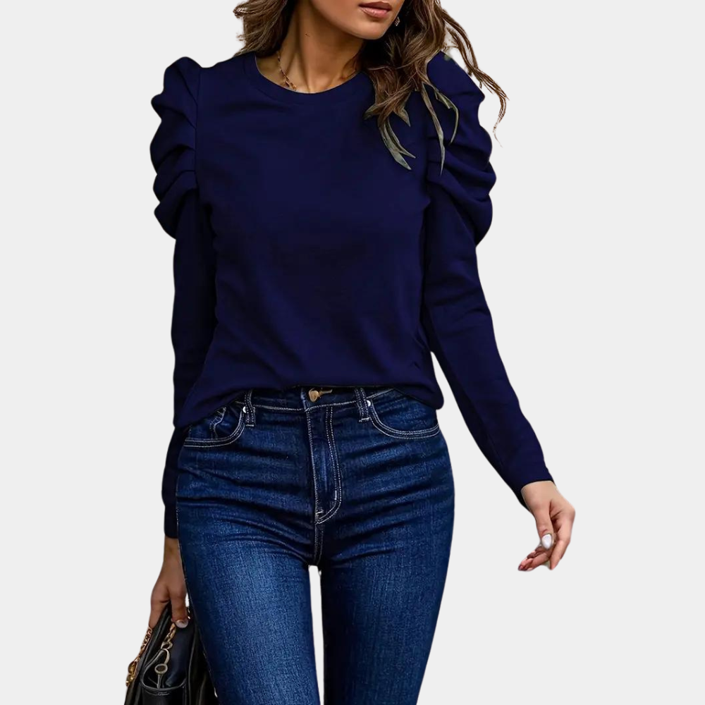 Aimee – Effen Damesblouse met Pofmouwen – Stijlvolle en Tijdloze Blouse voor Elke Gelegenheid – Elegante Pofmouwen en Comfortabele Pasvorm – Perfect voor Kantoorlooks of Casual Chic Outfits.