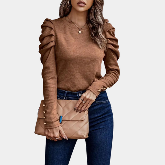 Aimee – Effen Damesblouse met Pofmouwen – Stijlvolle en Tijdloze Blouse voor Elke Gelegenheid – Elegante Pofmouwen en Comfortabele Pasvorm – Perfect voor Kantoorlooks of Casual Chic Outfits.