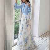 Dames Maxi Jurk met Bloemenrok en V-Hals