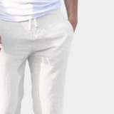 Linnen broek met elastische tailleband en trekkoord