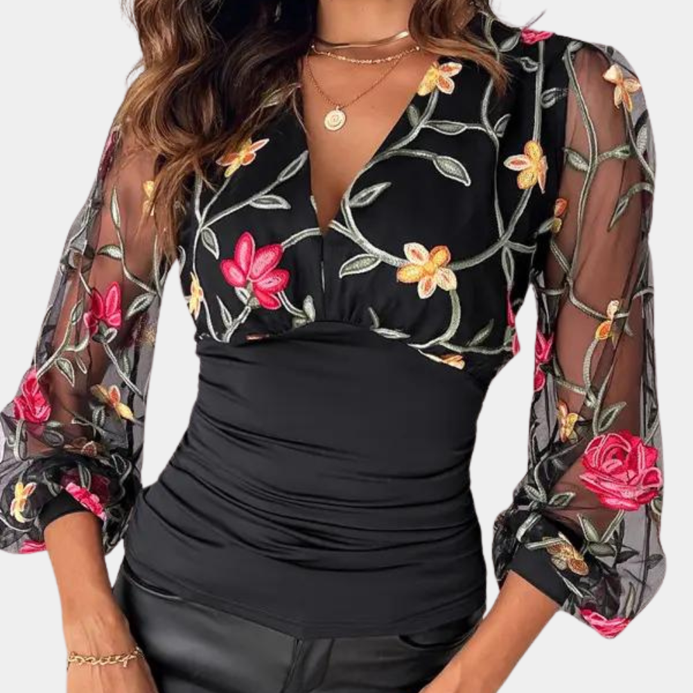 Elegante Zomerse Damestop met Bloemenborduursel – Stijlvolle Mouwloze Top voor Dames, Perfect voor Zomerse Gelegenheden en Een Vrouwelijke Look.