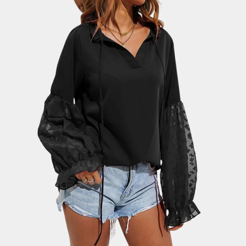 Stijlvolle damesblouse – Elegante blouse met lange mouwen en verfijnde afwerking, perfect voor zowel zakelijke als casual gelegenheden. Comfortabele pasvorm en tijdloos design voor een vrouwelijke uitstraling.