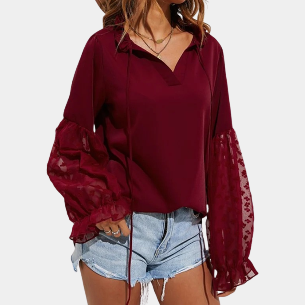 Stijlvolle damesblouse – Elegante blouse met lange mouwen en verfijnde afwerking, perfect voor zowel zakelijke als casual gelegenheden. Comfortabele pasvorm en tijdloos design voor een vrouwelijke uitstraling.