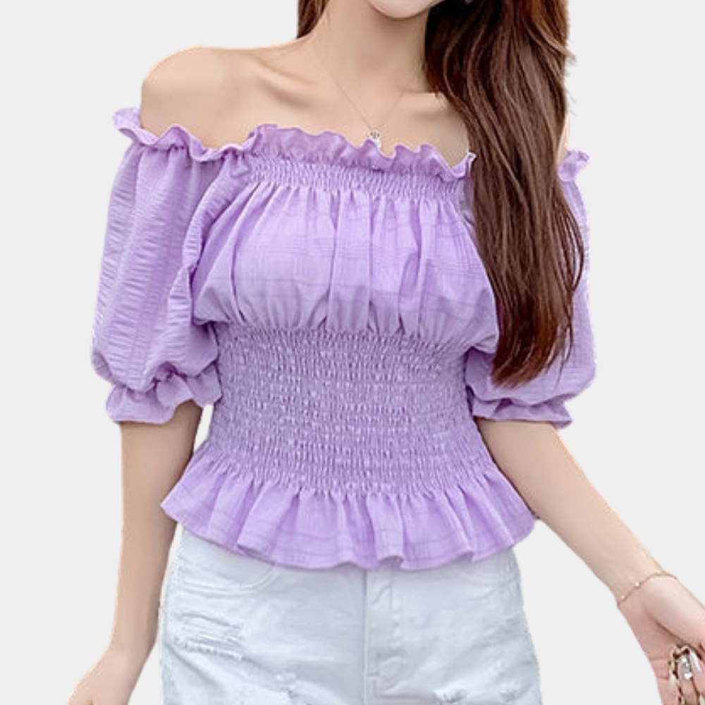 Agnes – Moderne Zomerblouse met Pofmouwen – Frisse en Stijlvolle Blouse voor de Zomer – Luchtig Design met Elegante Pofmouwen – Perfect voor Casual en Formele Gelegenheden.