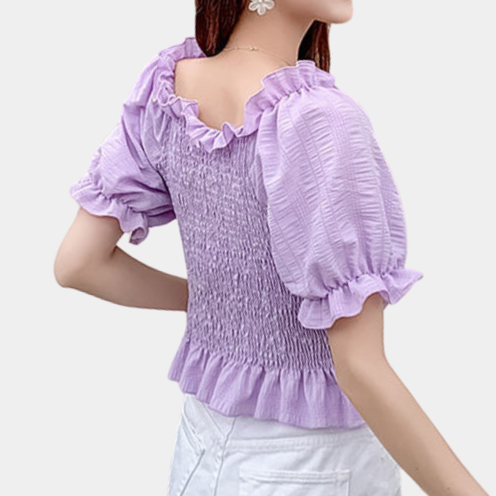 Agnes – Moderne Zomerblouse met Pofmouwen – Frisse en Stijlvolle Blouse voor de Zomer – Luchtig Design met Elegante Pofmouwen – Perfect voor Casual en Formele Gelegenheden.