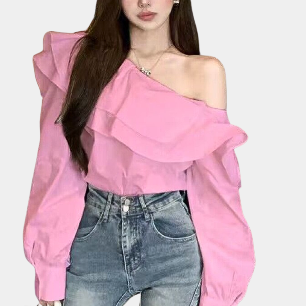 Alena – Elegante Off-Shoulder Blouse voor Dames – Verfijnde en Verleidelijke Stijl voor Zomerse Dagen of Avondjes Uit – Comfortabele Pasvorm met Stijlvolle Details – Perfect te Combineren met een Rok of Jeans voor een Chique Look.