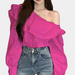 Alena – Elegante Off-Shoulder Blouse voor Dames – Verfijnde en Verleidelijke Stijl voor Zomerse Dagen of Avondjes Uit – Comfortabele Pasvorm met Stijlvolle Details – Perfect te Combineren met een Rok of Jeans voor een Chique Look.