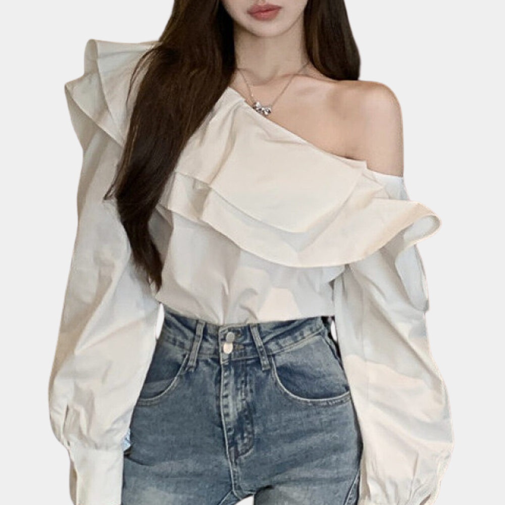 Alena – Elegante Off-Shoulder Blouse voor Dames – Verfijnde en Verleidelijke Stijl voor Zomerse Dagen of Avondjes Uit – Comfortabele Pasvorm met Stijlvolle Details – Perfect te Combineren met een Rok of Jeans voor een Chique Look.